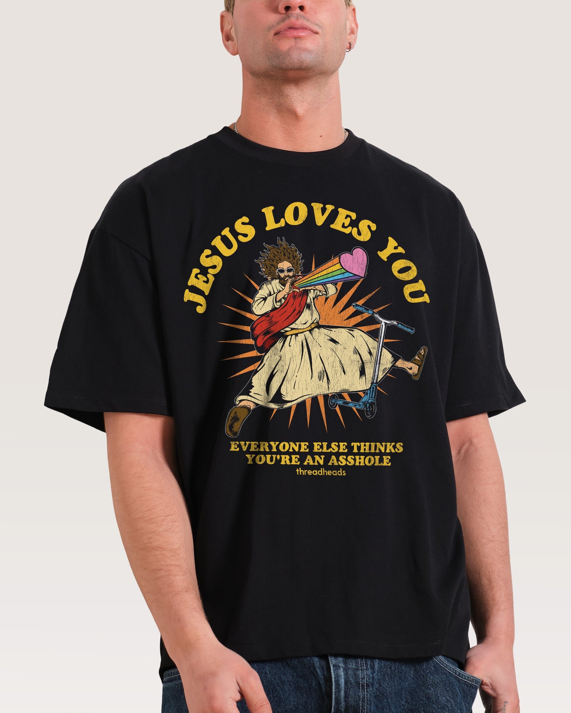 Jesus Loves You Oversized Graphic Tee - Unisex 90s Boxy Fit 100% Combed Cotton
