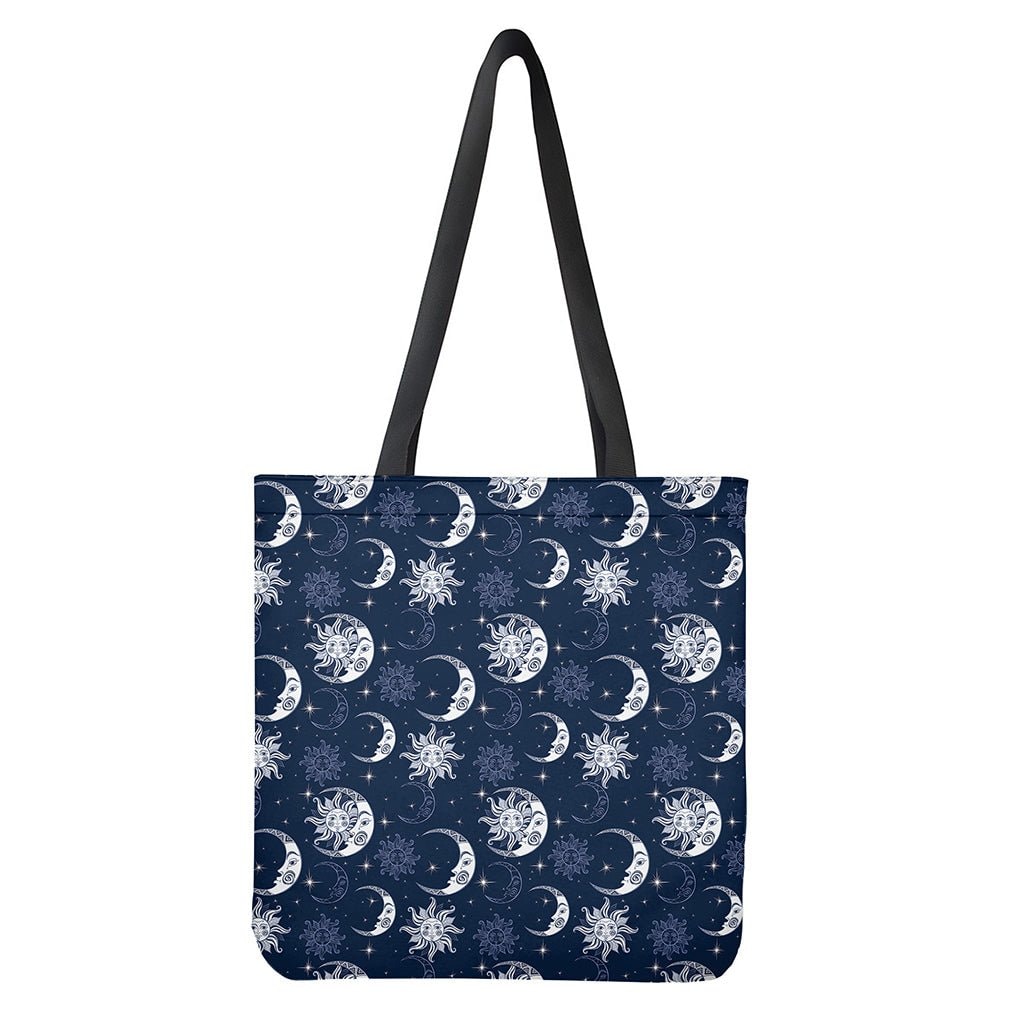 White and Blue Celestial Pattern Print Polyester Tote Bag