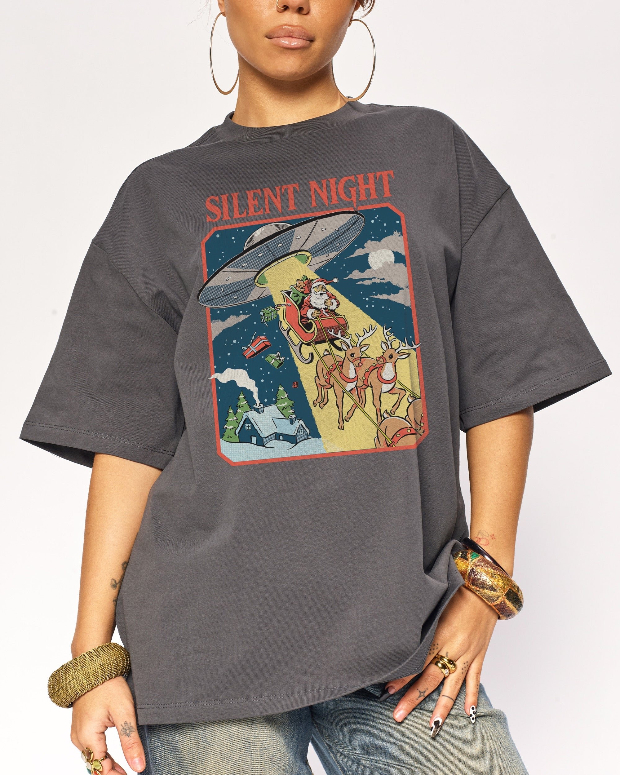 Silent Night Oversized Graphic Tee by Steven Rhodes, 90s Boxy Fit, 100% Combed Cotton
