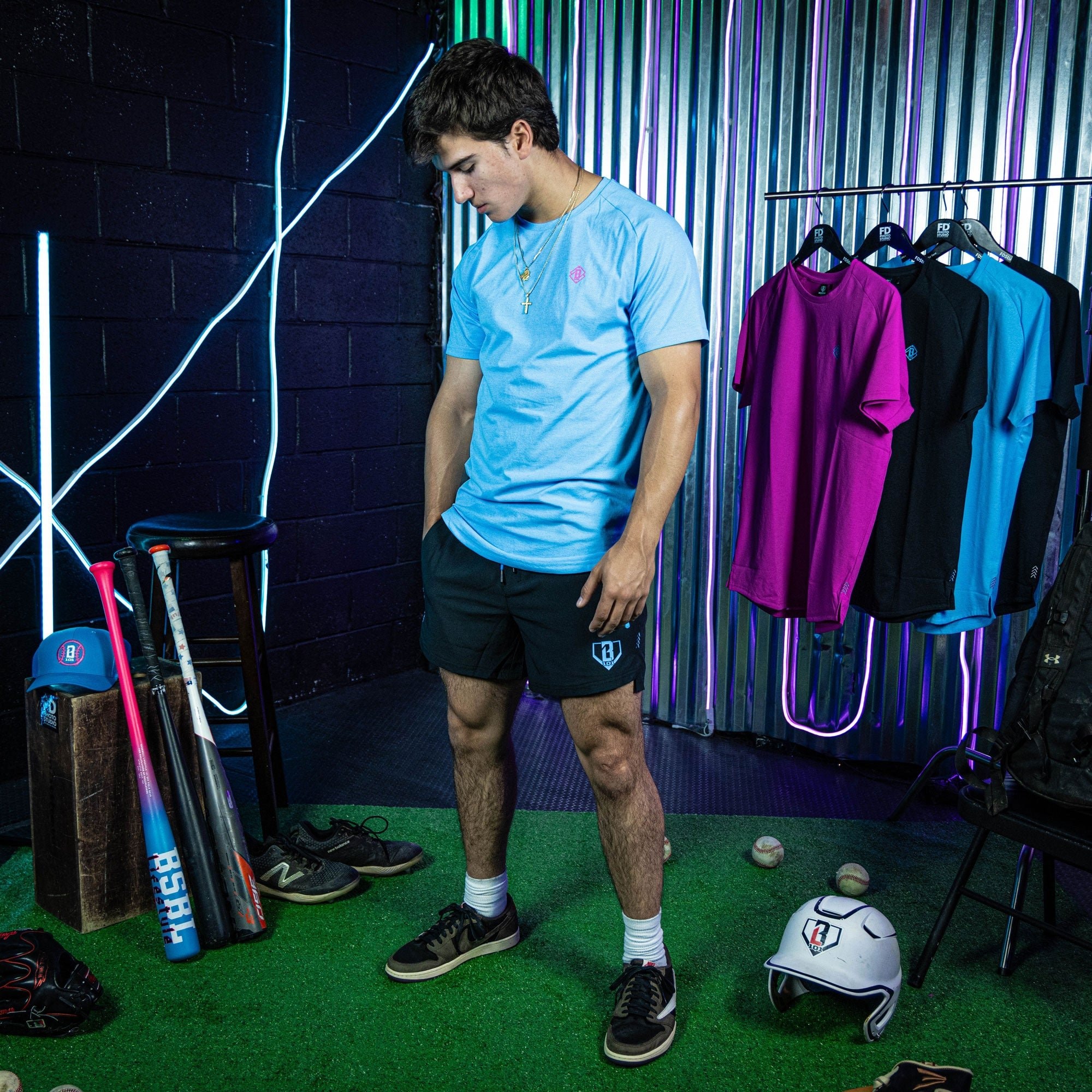Pro Series Shorts V2 Black Light Blue Men's Baseball Athletic Shorts