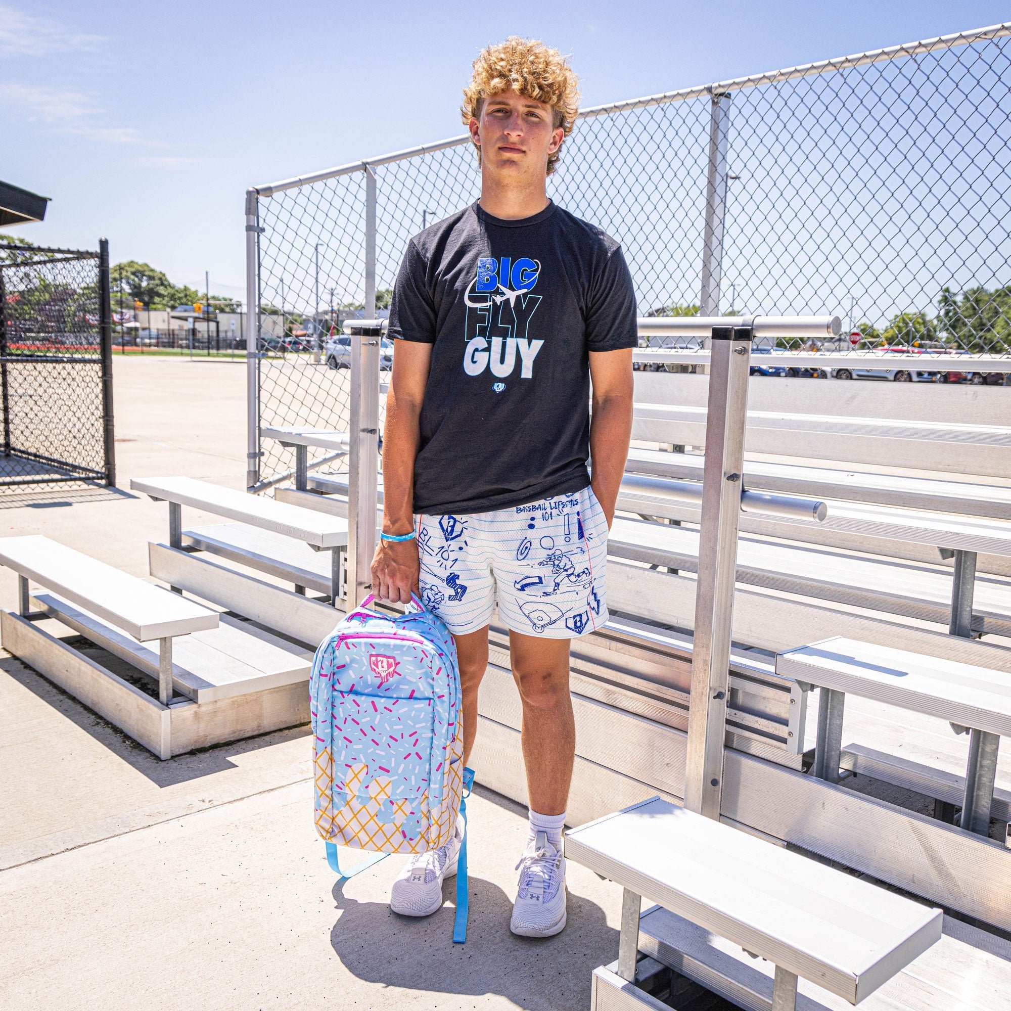 Doodle Print Mesh Shorts - Baseball Lifestyle Teen Boys 5" Inseam