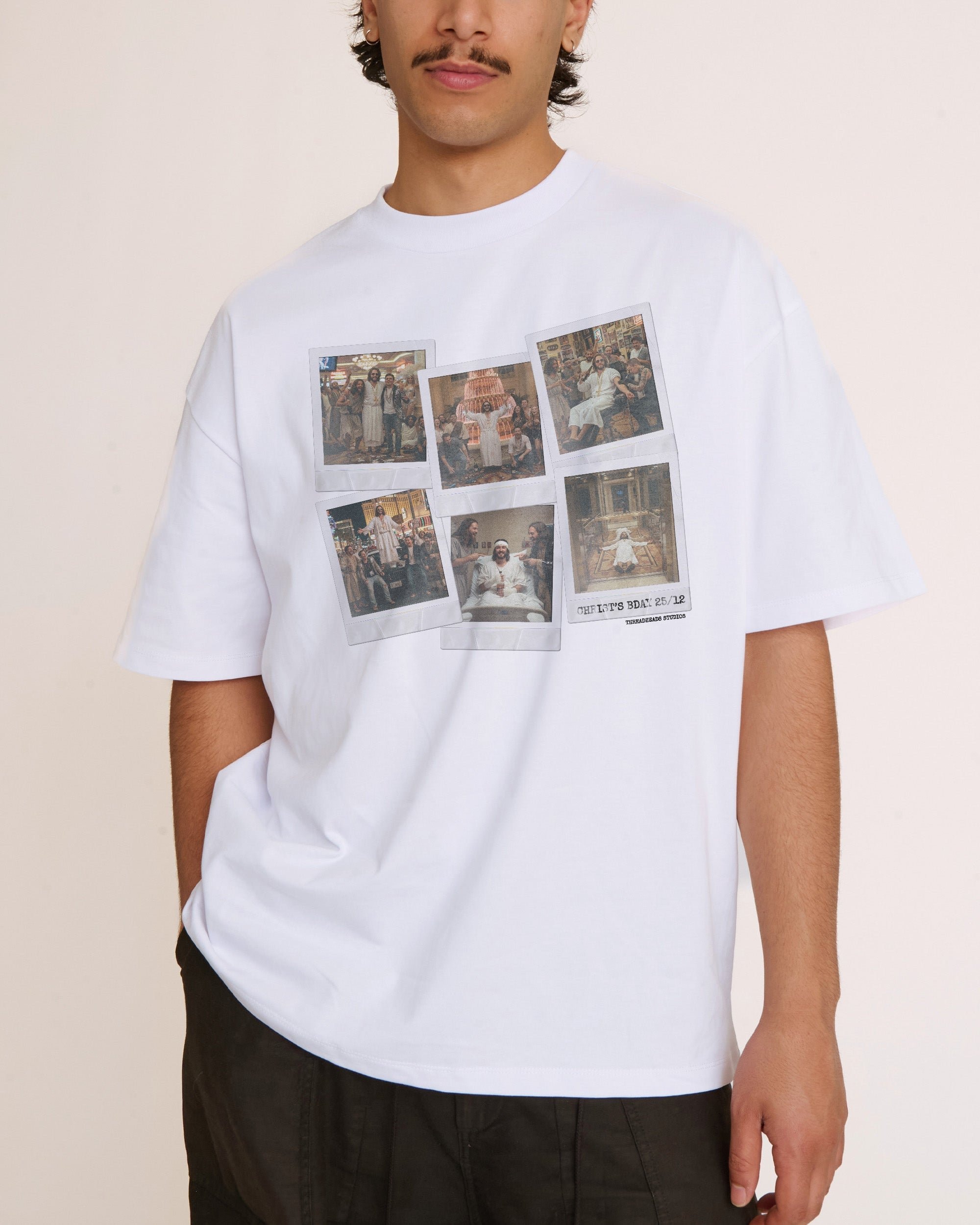 Christ's Bday Bender Oversized Graphic Tee - Unisex 90s Boxy Fit 100% Combed Cotton