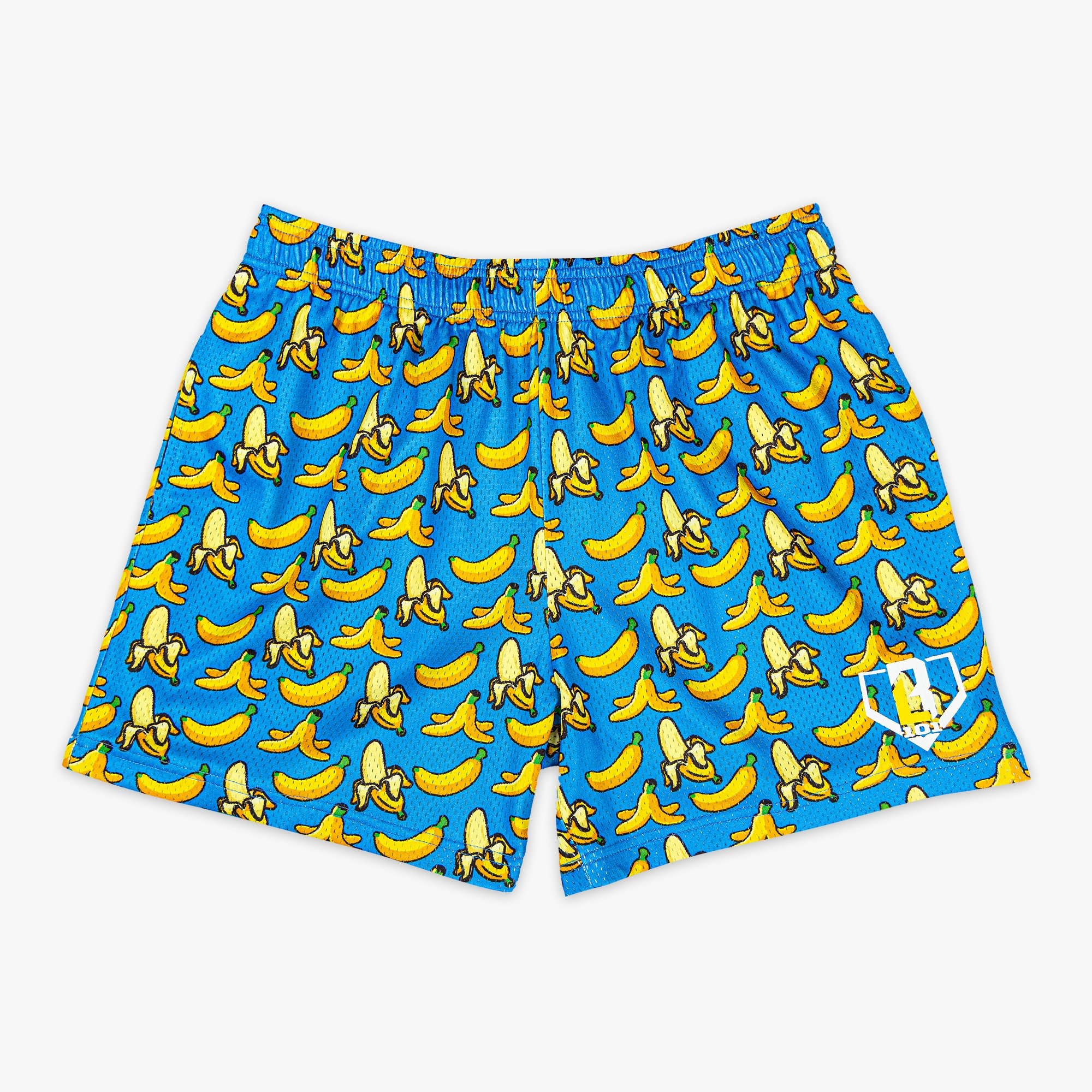Banana Print Mesh Shorts - Blue, Baseball Lifestyle, 5" Inseam