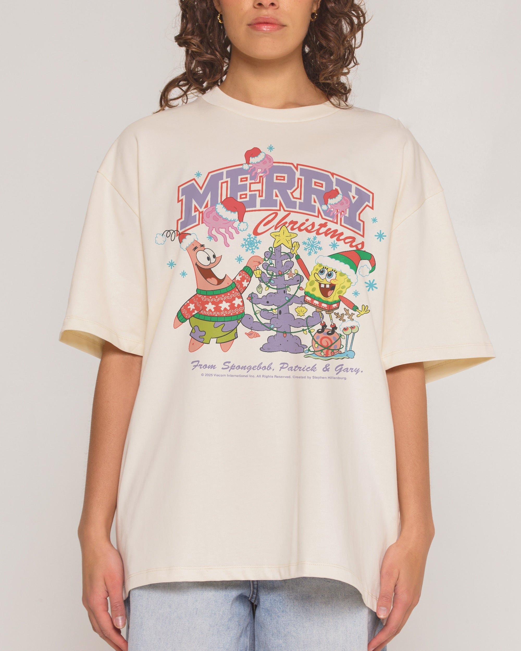 Shellebrate The Holidays Oversized SpongeBob Graphic Tee - Unisex 100% Combed Cotton