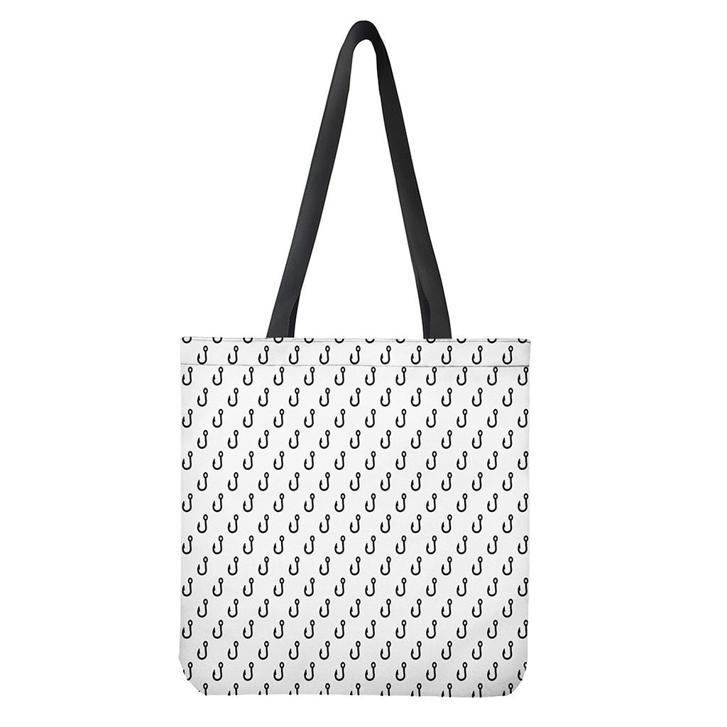 White and Black Fishing Hooks Print Polyester Tote Bag