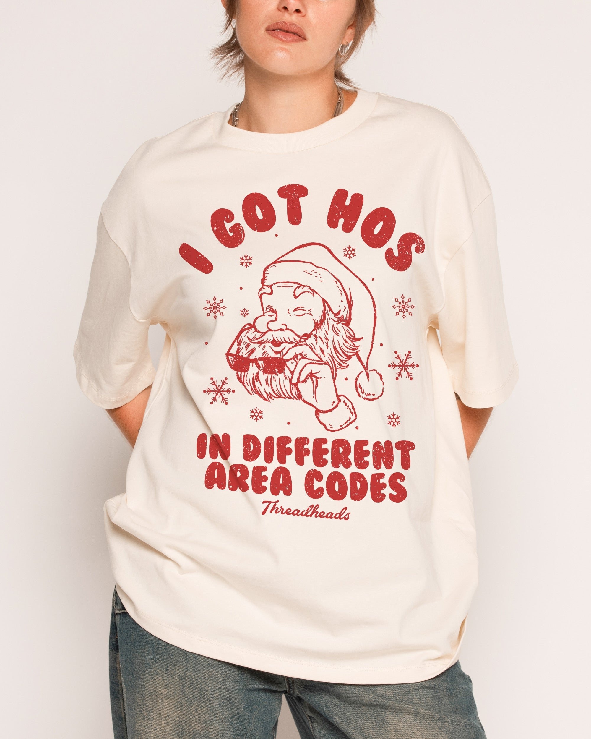 Hos In Different Area Codes Oversized Graphic Tee - Unisex 100% Combed Cotton Heavyweight T-Shirt