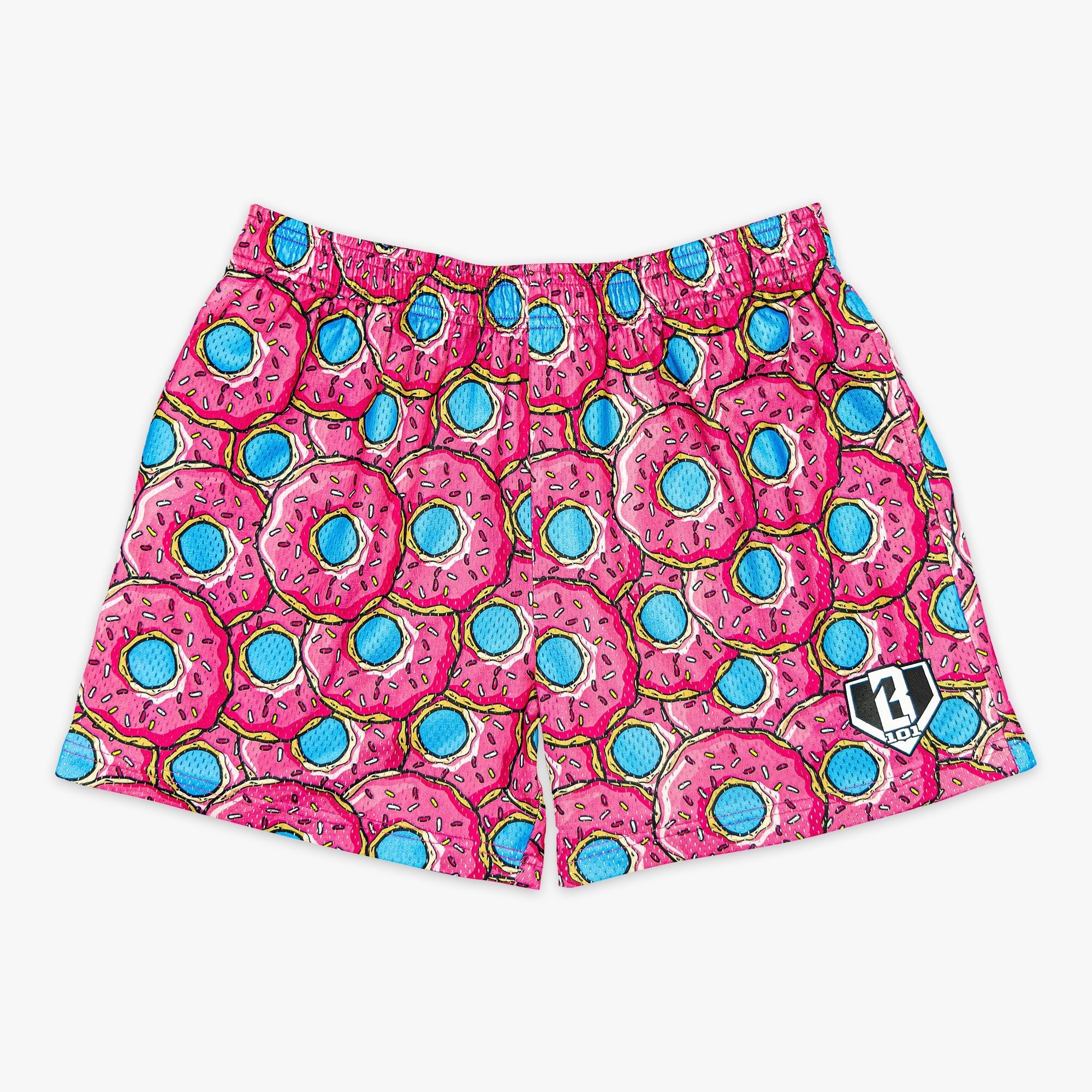 Donut Shorts - Strawberry Mesh Athletic Shorts Pink Blue Pattern