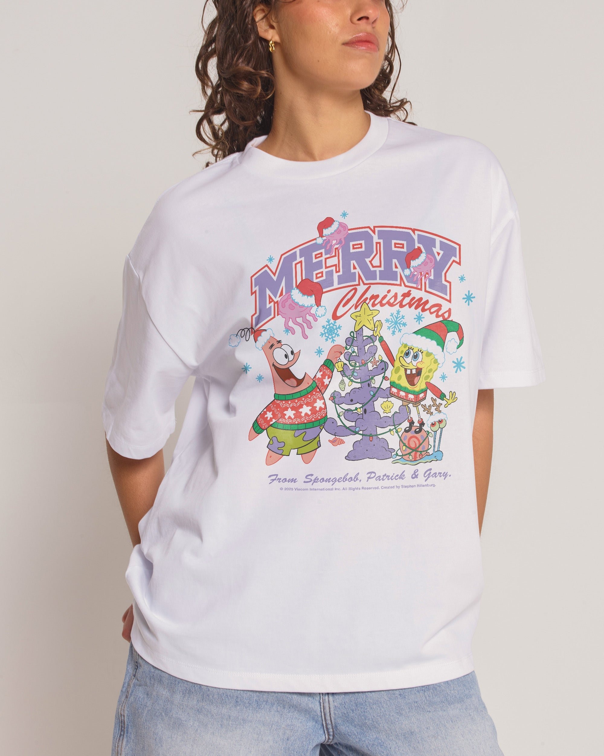 Shellebrate The Holidays Oversized SpongeBob Graphic Tee - Unisex 100% Combed Cotton