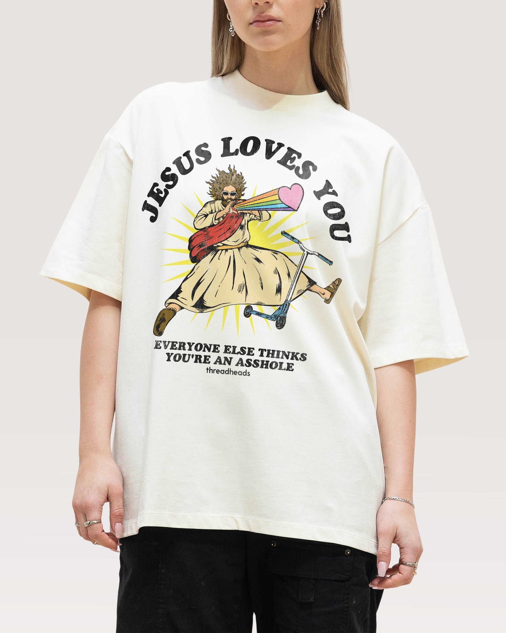 Jesus Loves You Oversized Graphic Tee - Unisex 90s Boxy Fit 100% Combed Cotton