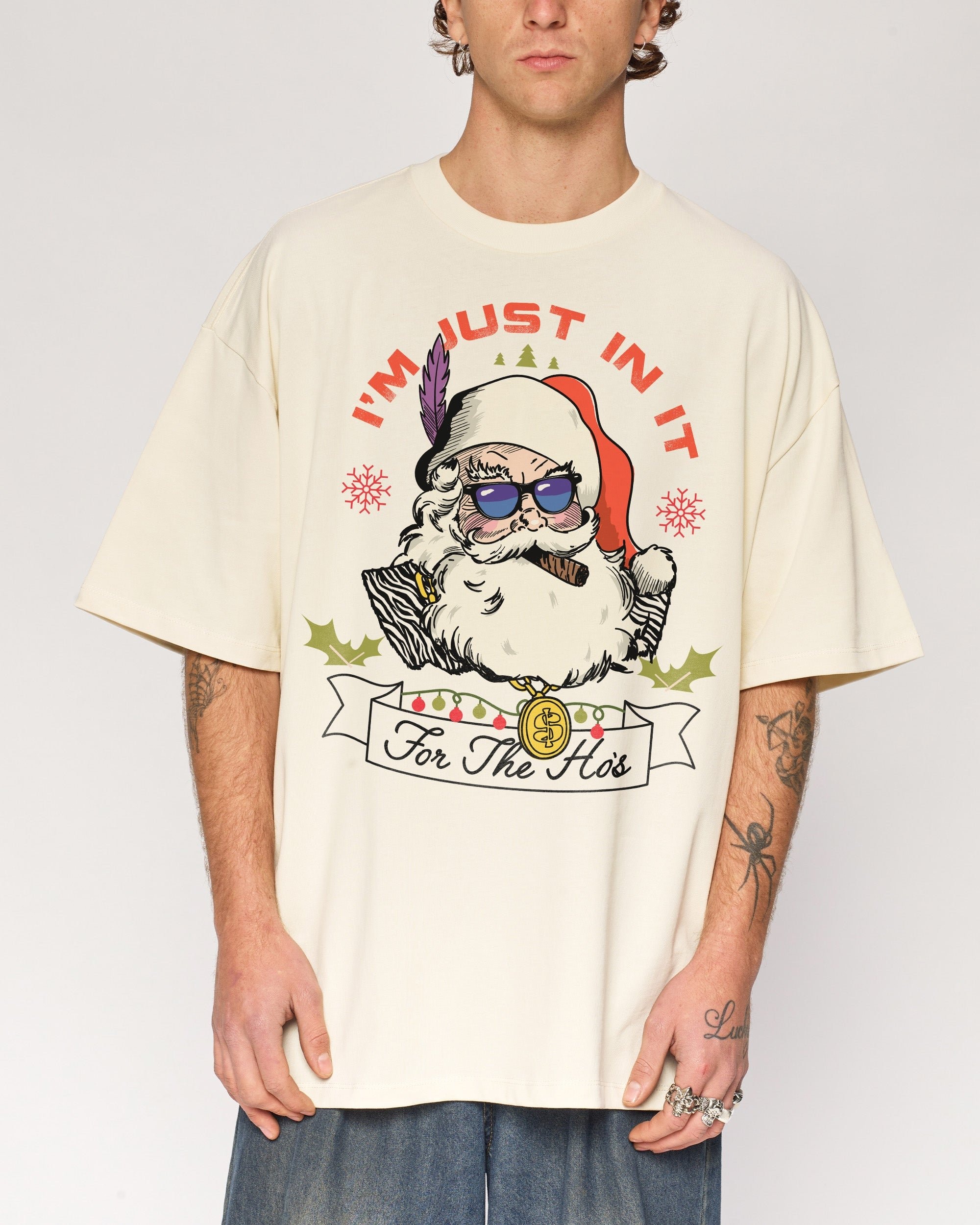 In It for the Ho's Oversized Graphic Tee - Unisex 90s Boxy Fit 100% Combed Cotton
