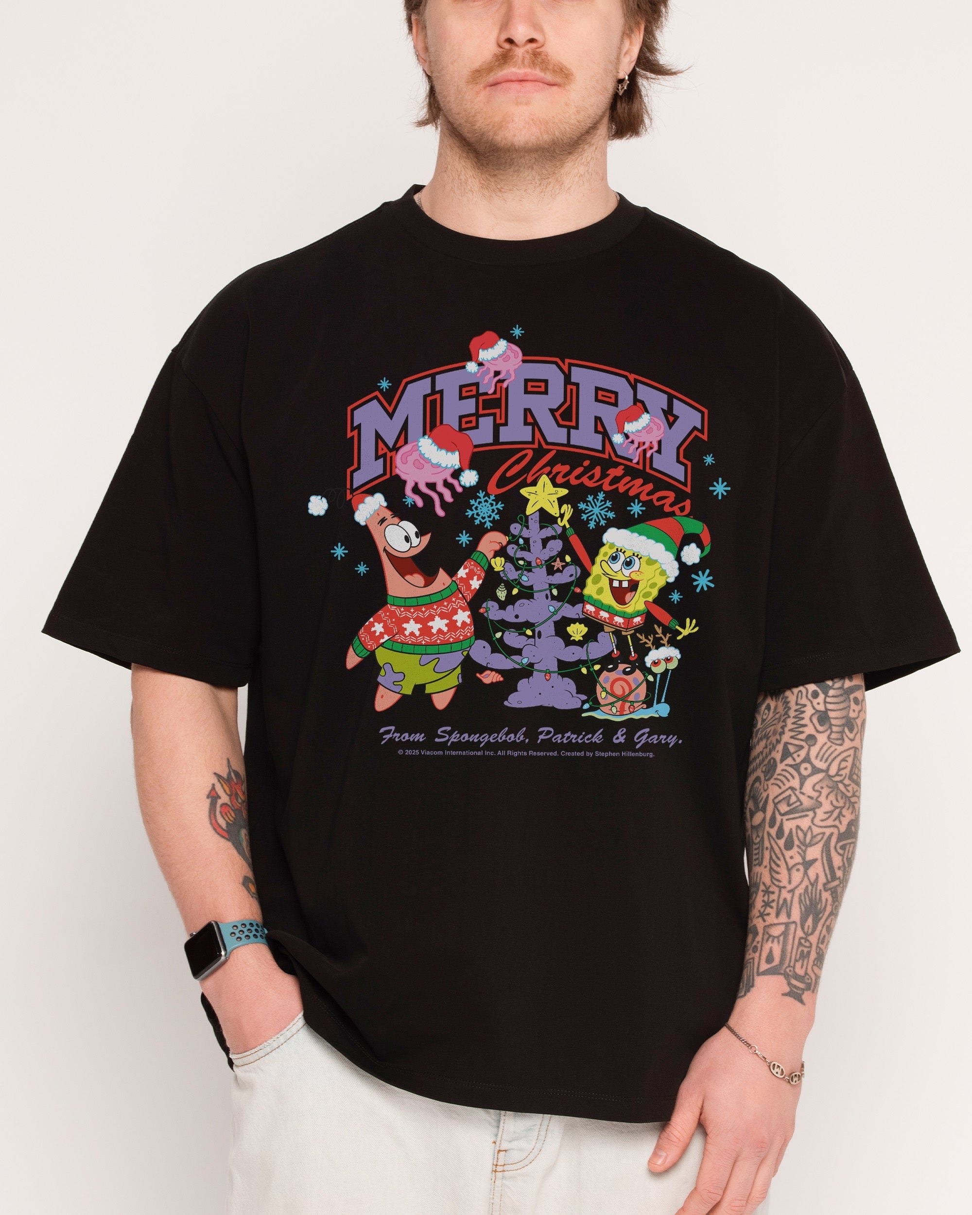 Shellebrate The Holidays Oversized SpongeBob Graphic Tee - Unisex 100% Combed Cotton