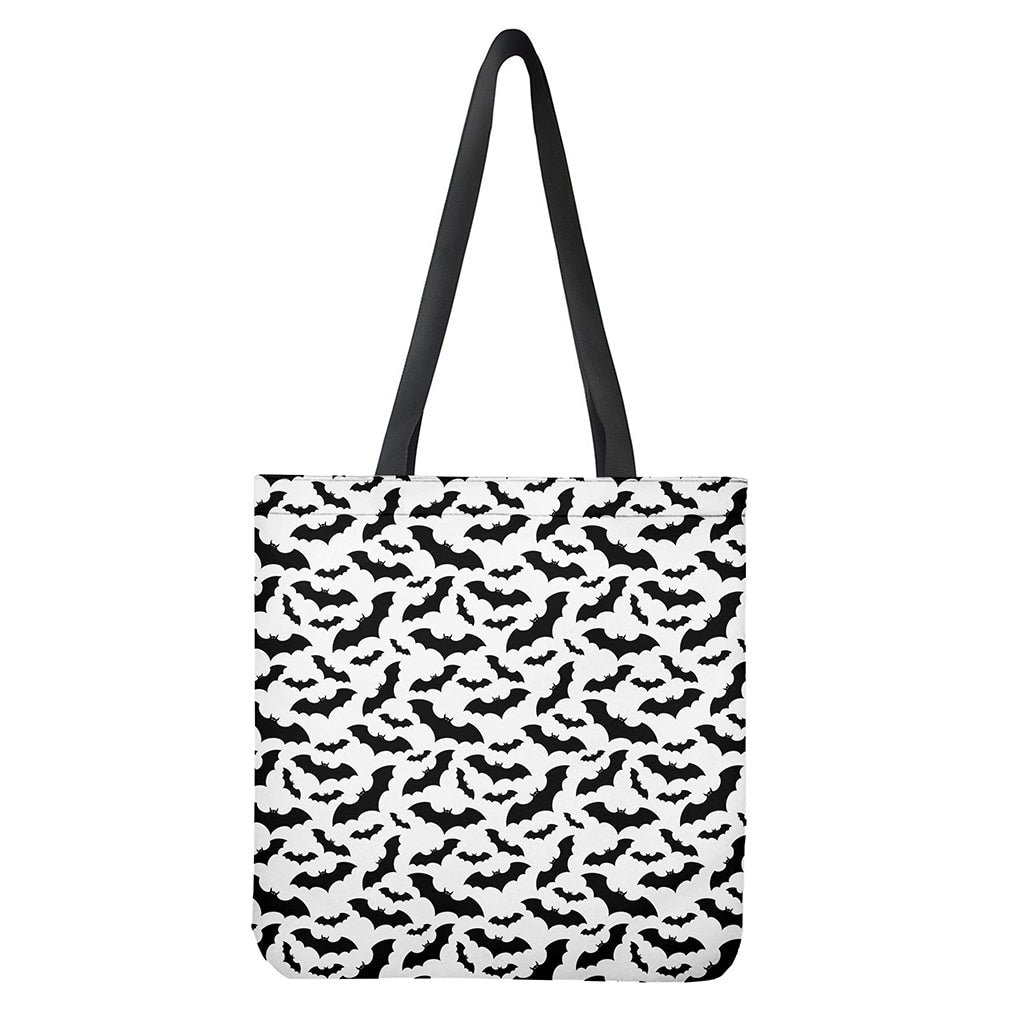 White and Black Halloween Bat Print Polyester Tote Bag
