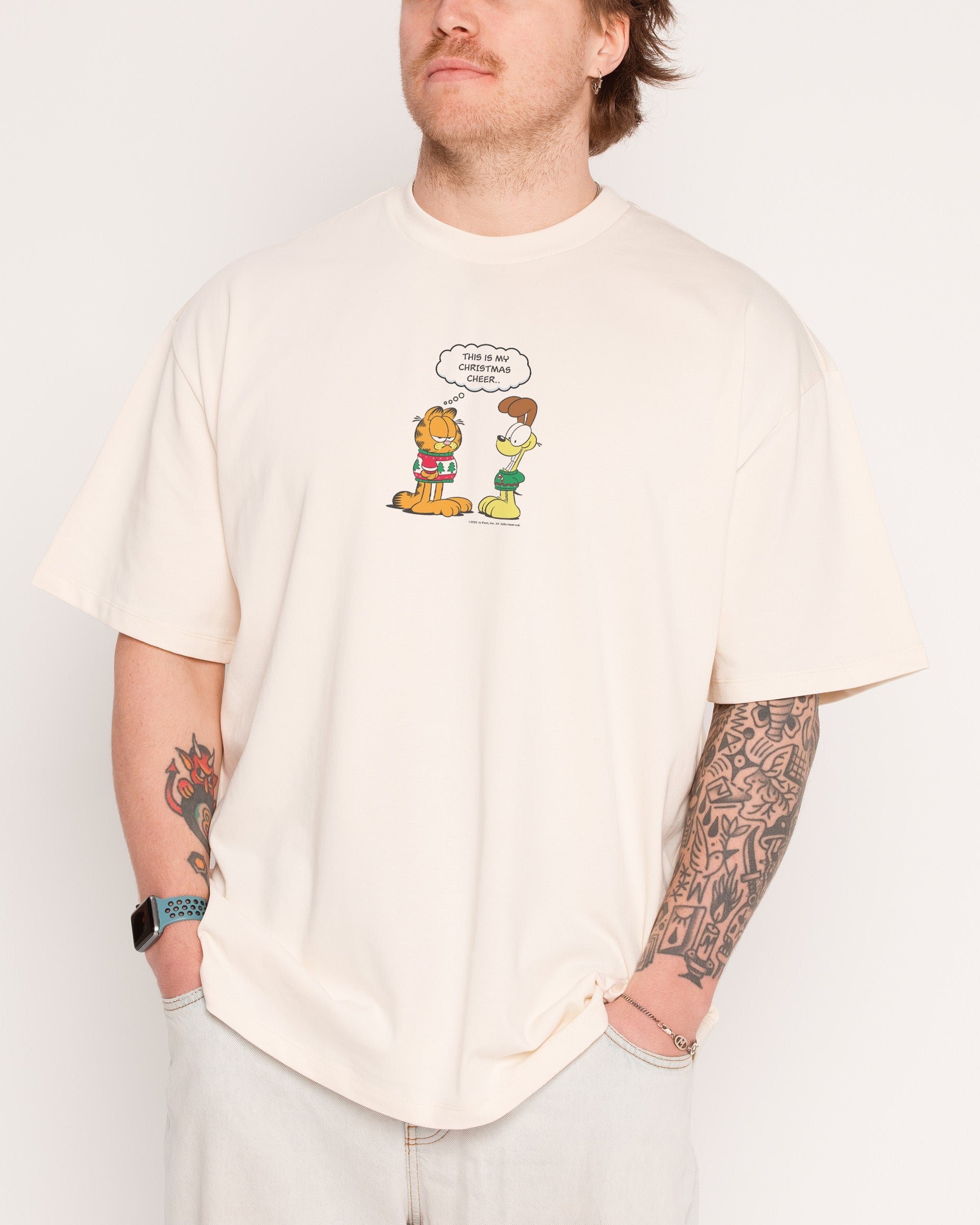 Garfield Xmas Cheer Oversized Graphic Tee - Unisex 100% Combed Cotton