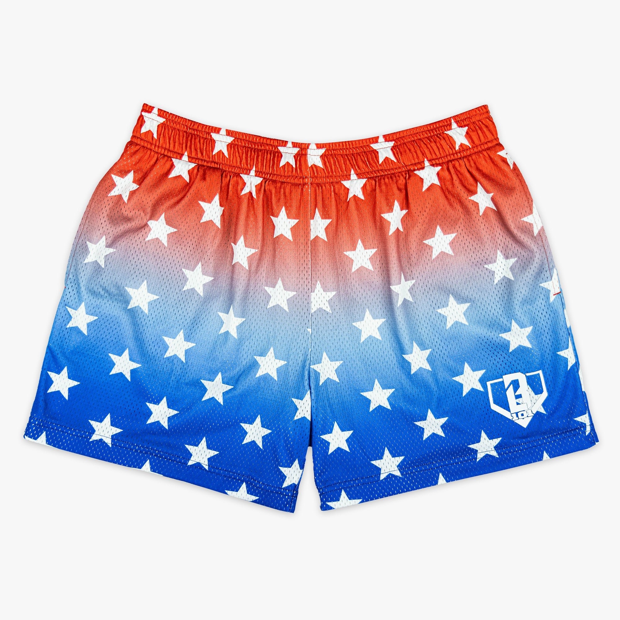 Gradient Shorts - Freedom Mesh Baseball Shorts Red White Blue 5" Inseam