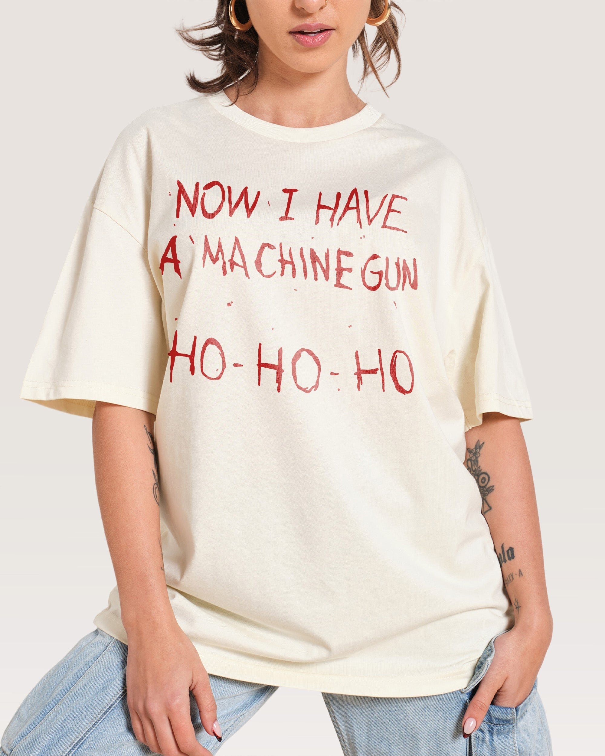 Machine Gun Ho-Ho-Ho Oversized Graphic Tee - Unisex 90s Boxy Fit 100% Combed Cotton
