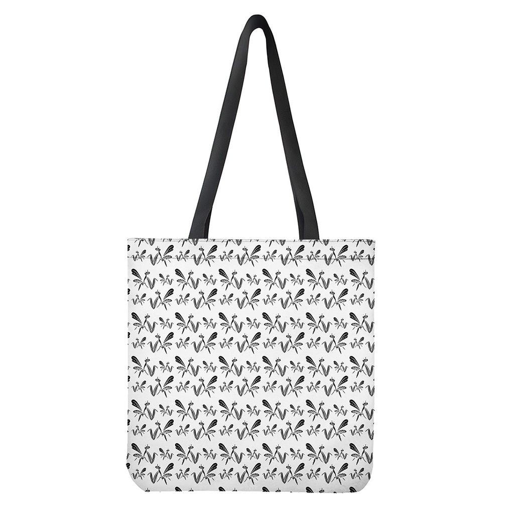 White and Black Mantis Pattern Print Tote Bag - Polyester Double-Sided Print